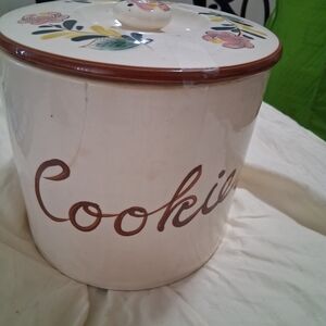 Vintage Style Ceramic Cookie Jar with Floral Accents